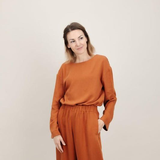 Damen Tencel-Shirt, Rost Orange, langärmelig; Urheber: Mini & Eve