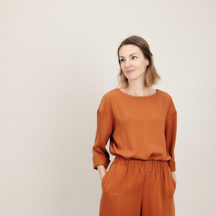 Damen Tencel-Shirt, Rost Orange, langärmelig; Urheber: Mini & Eve