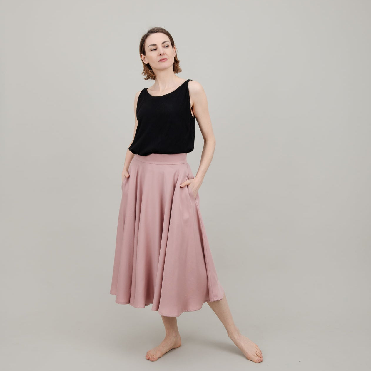 Midi Tellerrock aus Tencel in Rosa für Damen; Drehrock für Damen;  Urheber: Mini & Eve