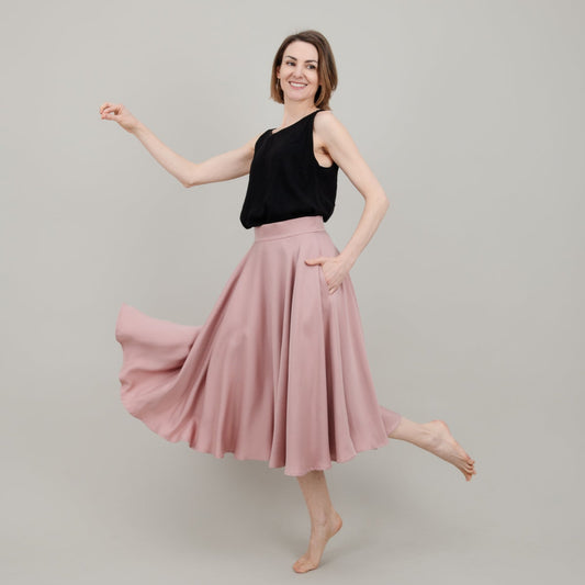 Midi Tellerrock aus Tencel in Rosa für Damen; Drehrock für Damen;  Urheber: Mini & Eve