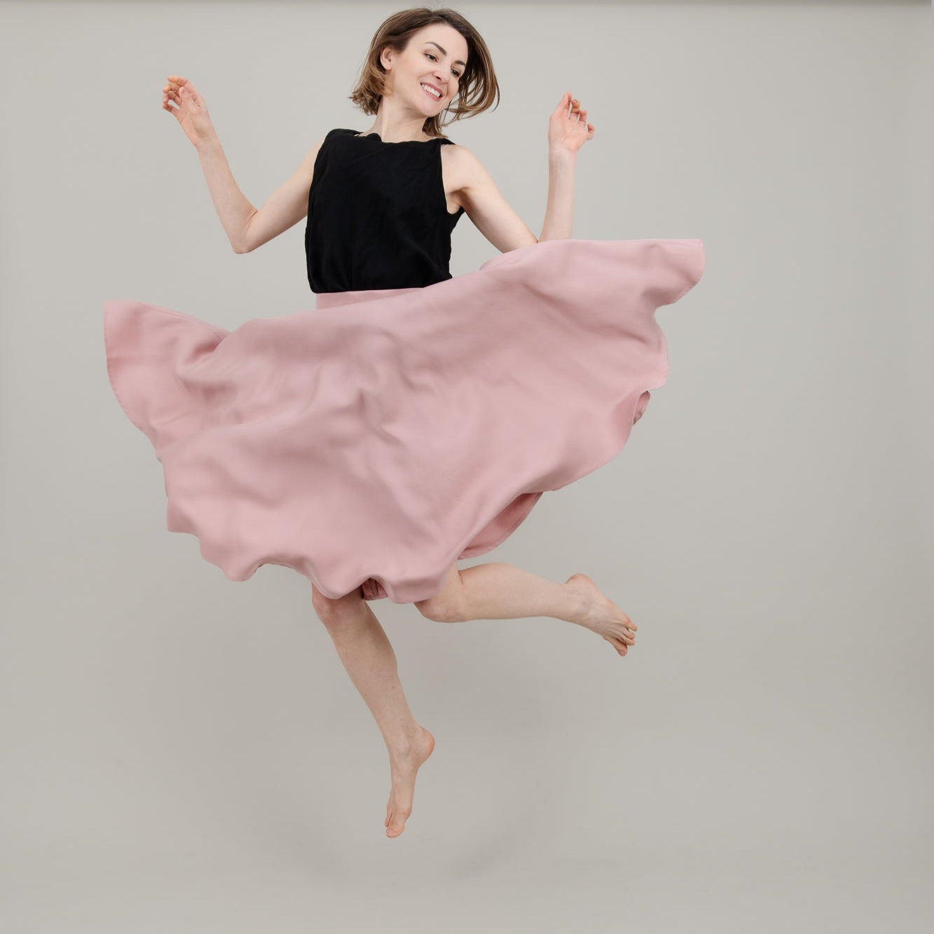 Midi Tellerrock aus Tencel in Rosa für Damen; Drehrock für Damen;  Urheber: Mini & Eve