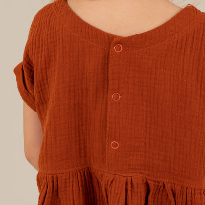Mini & Eve "Mia" Musselin-Kinderkleid Terracotta