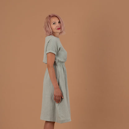 MILA Damenkleid Musselin Mint Seitenansicht rechts, Urheber: Mini & Eve