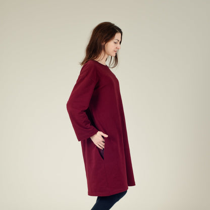 T-Shirt-Kleid Damen Bordeaux Rot, Seitenansicht rechts, Urheber: Mini & Eve