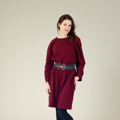 T-Shirt-Kleid Damen Bordeaux Rot, Vorderansicht, Urheber: Mini & Eve
