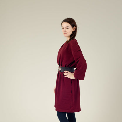 T-Shirt-Kleid Damen Bordeaux Rot, Seitenansicht links, Urheber: Mini & Eve